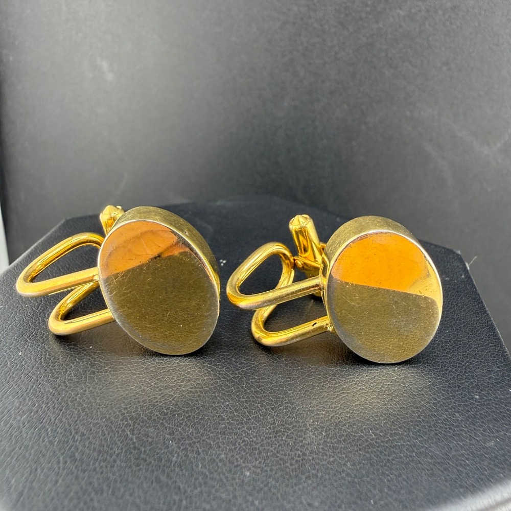 Vintage Christian Dior Cufflinks Gold Tone Oval Open Frame Toggle